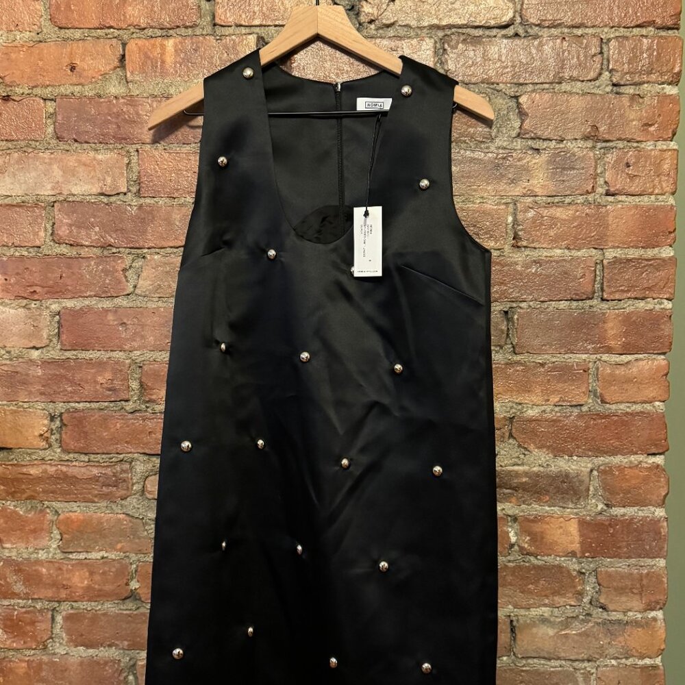NWT Nomia Black Satin Studded Shift Dress